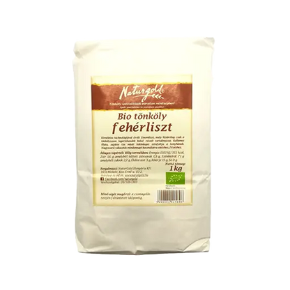 Naturgold bio tönkölyfehérliszt, fehér csomagolásban, 1 kg-s kiszerelésben. 
