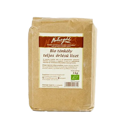 Naturgold tönköly teljes örlésű liszt,  átlászó csomagolásban 1 kg-s kiszerelésben. 