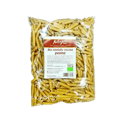 Naturgold tönköly tészta penne, átlátszó csomagolással félkilós kiszerelésben. 