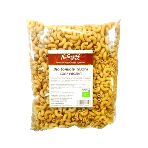 Naturgold tönköly szarvacska tészta átlászó csomagolásban félkilós kiszerelésben. 