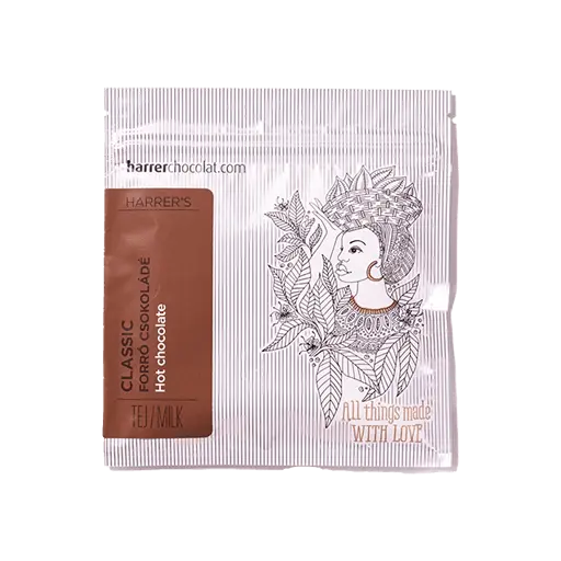 Harrer tejes forrócsoki por fehér csomagolásban. 