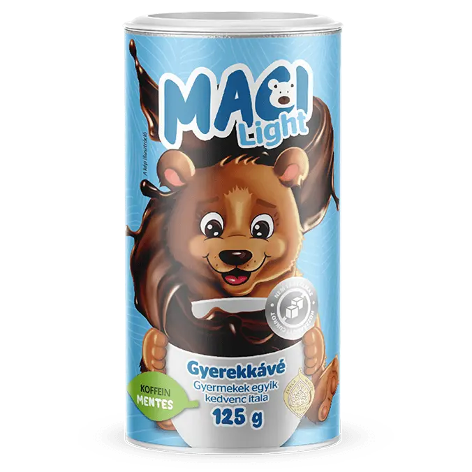 Maci gyerekkávé, egy barna medvével és kávés csészével . 