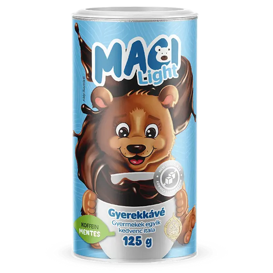 Maci gyerekkávé, egy barna medvével és kávés csészével . 