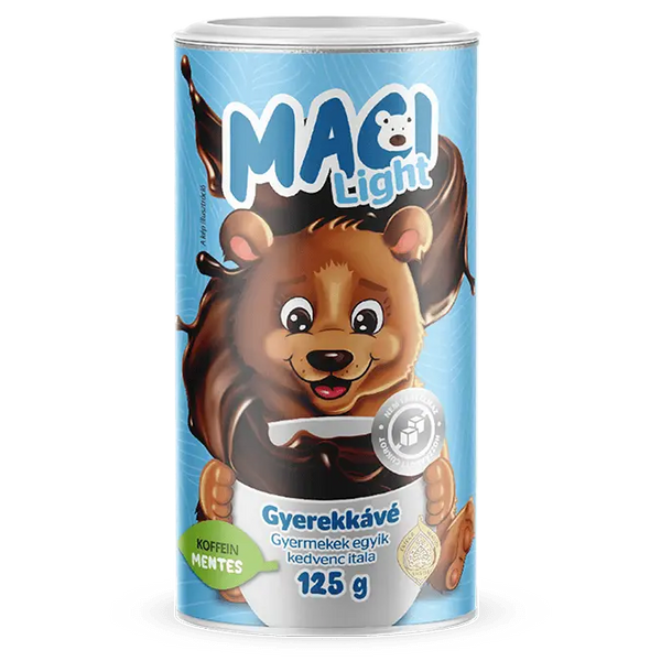 Maci gyerekkávé, egy barna medvével és kávés csészével . 