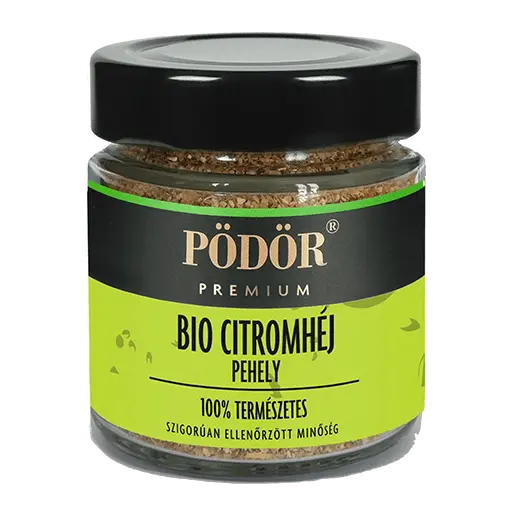 Pödör Biocitromhéj látható a képen, fekete és sárga címkével. A kupak is fekete.